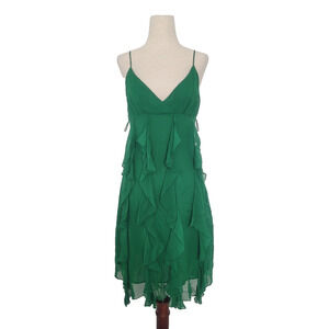 Vintage Y2k F21 Silk Babydoll Ruffle Dress Sz M Kelly Green Forest Fairy Whimsy